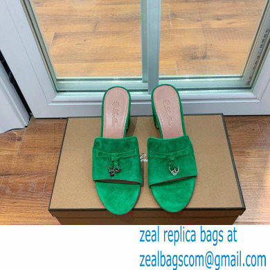 Loro Piana Heel 8cm Suede Goatskin Summer Charms Sandals Green