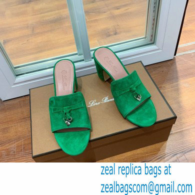 Loro Piana Heel 8cm Suede Goatskin Summer Charms Sandals Green - Click Image to Close