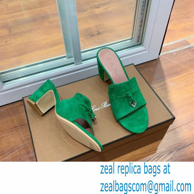 Loro Piana Heel 8cm Suede Goatskin Summer Charms Sandals Green - Click Image to Close