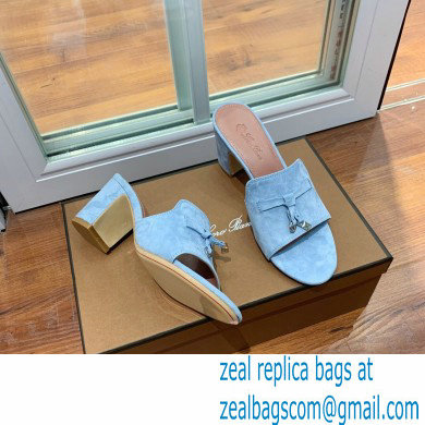Loro Piana Heel 8cm Suede Goatskin Summer Charms Sandals Light Blue - Click Image to Close