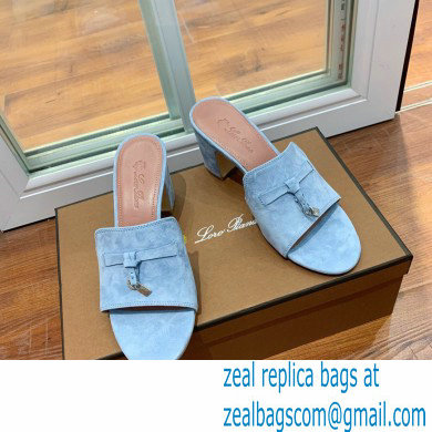 Loro Piana Heel 8cm Suede Goatskin Summer Charms Sandals Light Blue - Click Image to Close