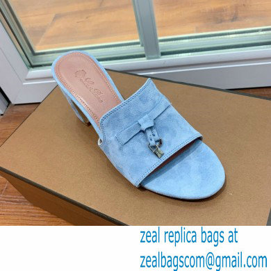 Loro Piana Heel 8cm Suede Goatskin Summer Charms Sandals Light Blue