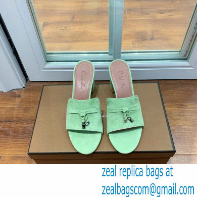 Loro Piana Heel 8cm Suede Goatskin Summer Charms Sandals Light Green - Click Image to Close