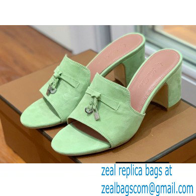 Loro Piana Heel 8cm Suede Goatskin Summer Charms Sandals Light Green - Click Image to Close