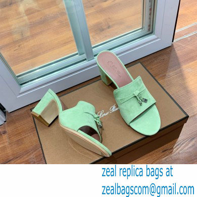 Loro Piana Heel 8cm Suede Goatskin Summer Charms Sandals Light Green