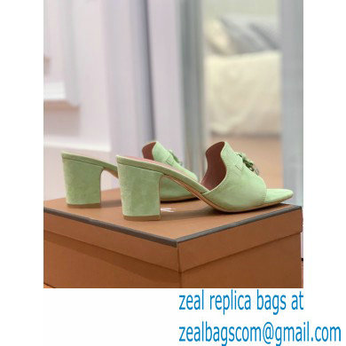 Loro Piana Heel 8cm Suede Goatskin Summer Charms Sandals Light Green