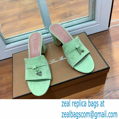 Loro Piana Heel 8cm Suede Goatskin Summer Charms Sandals Light Green - Click Image to Close