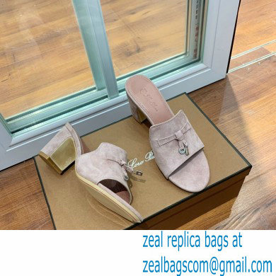 Loro Piana Heel 8cm Suede Goatskin Summer Charms Sandals Nude Pink