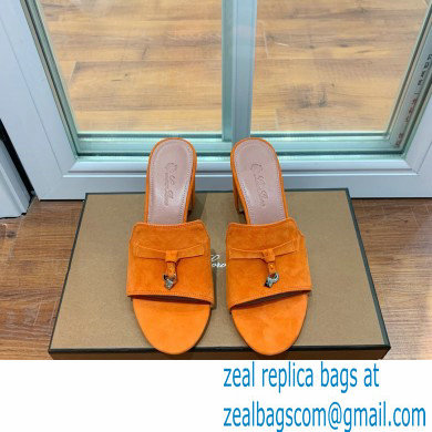 Loro Piana Heel 8cm Suede Goatskin Summer Charms Sandals Orange
