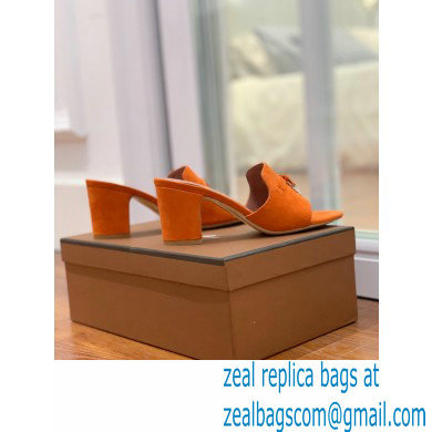 Loro Piana Heel 8cm Suede Goatskin Summer Charms Sandals Orange - Click Image to Close