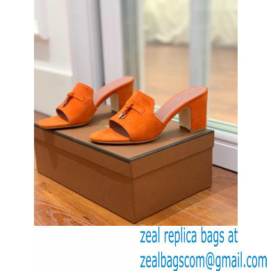 Loro Piana Heel 8cm Suede Goatskin Summer Charms Sandals Orange - Click Image to Close
