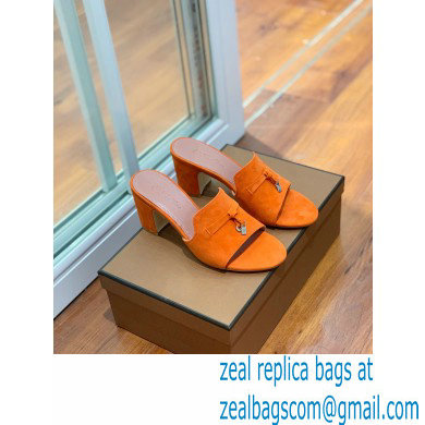 Loro Piana Heel 8cm Suede Goatskin Summer Charms Sandals Orange
