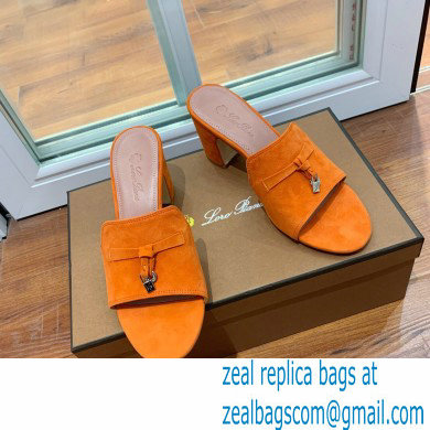 Loro Piana Heel 8cm Suede Goatskin Summer Charms Sandals Orange