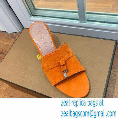 Loro Piana Heel 8cm Suede Goatskin Summer Charms Sandals Orange