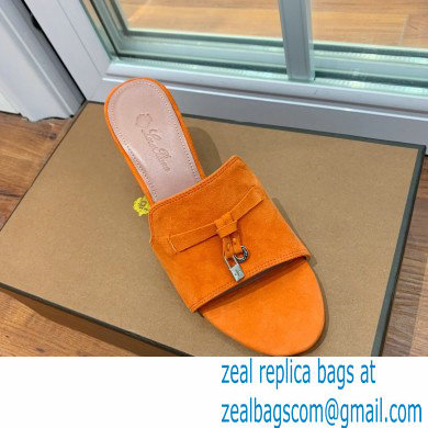 Loro Piana Heel 8cm Suede Goatskin Summer Charms Sandals Orange - Click Image to Close