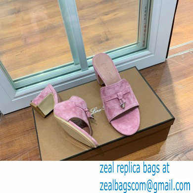 Loro Piana Heel 8cm Suede Goatskin Summer Charms Sandals Pink - Click Image to Close