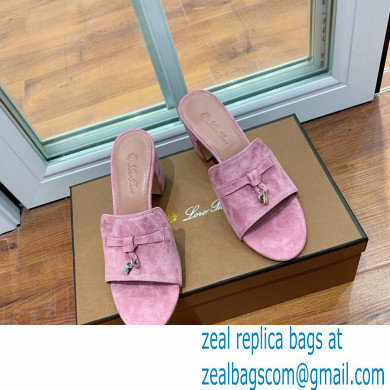 Loro Piana Heel 8cm Suede Goatskin Summer Charms Sandals Pink