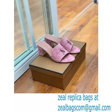 Loro Piana Heel 8cm Suede Goatskin Summer Charms Sandals Pink - Click Image to Close