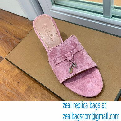 Loro Piana Heel 8cm Suede Goatskin Summer Charms Sandals Pink