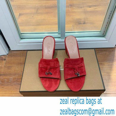 Loro Piana Heel 8cm Suede Goatskin Summer Charms Sandals Red - Click Image to Close