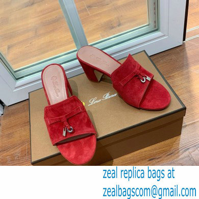 Loro Piana Heel 8cm Suede Goatskin Summer Charms Sandals Red - Click Image to Close