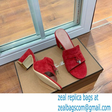 Loro Piana Heel 8cm Suede Goatskin Summer Charms Sandals Red