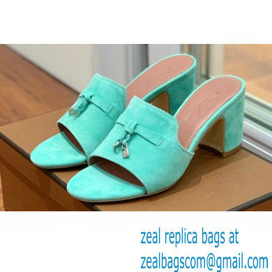 Loro Piana Heel 8cm Suede Goatskin Summer Charms Sandals Turquoise Green - Click Image to Close