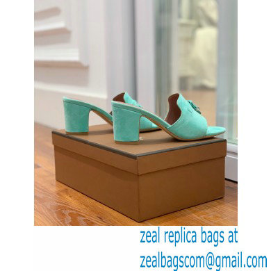 Loro Piana Heel 8cm Suede Goatskin Summer Charms Sandals Turquoise Green - Click Image to Close