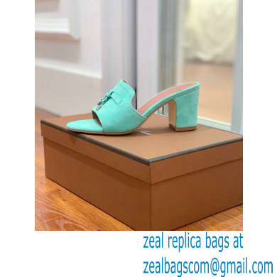 Loro Piana Heel 8cm Suede Goatskin Summer Charms Sandals Turquoise Green - Click Image to Close