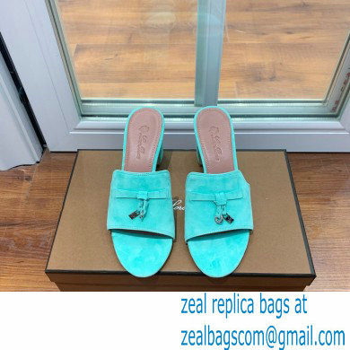 Loro Piana Heel 8cm Suede Goatskin Summer Charms Sandals Turquoise Green - Click Image to Close