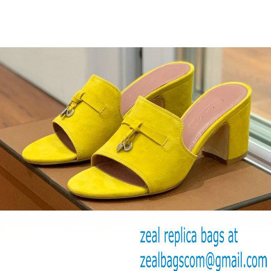 Loro Piana Heel 8cm Suede Goatskin Summer Charms Sandals Yellow