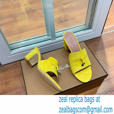 Loro Piana Heel 8cm Suede Goatskin Summer Charms Sandals Yellow - Click Image to Close