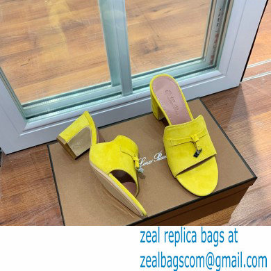 Loro Piana Heel 8cm Suede Goatskin Summer Charms Sandals Yellow