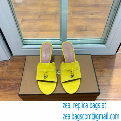 Loro Piana Heel 8cm Suede Goatskin Summer Charms Sandals Yellow