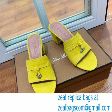 Loro Piana Heel 8cm Suede Goatskin Summer Charms Sandals Yellow