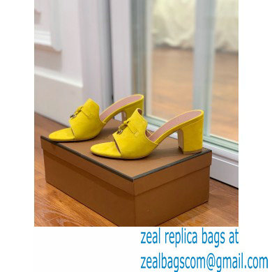 Loro Piana Heel 8cm Suede Goatskin Summer Charms Sandals Yellow - Click Image to Close