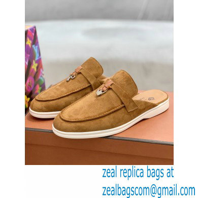Loro Piana Suede Calfskin Babouche Charms Walk Loafers Brown