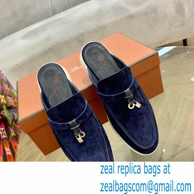 Loro Piana Suede Calfskin Babouche Charms Walk Loafers Dark Blue - Click Image to Close