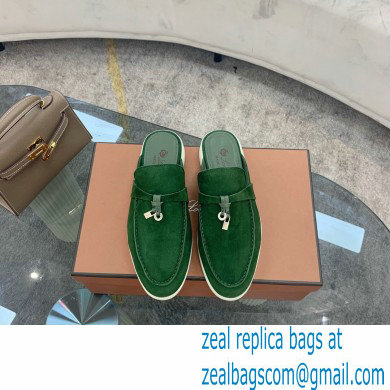 Loro Piana Suede Calfskin Babouche Charms Walk Loafers Green