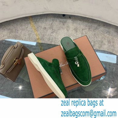 Loro Piana Suede Calfskin Babouche Charms Walk Loafers Green