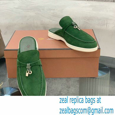 Loro Piana Suede Calfskin Babouche Charms Walk Loafers Green - Click Image to Close