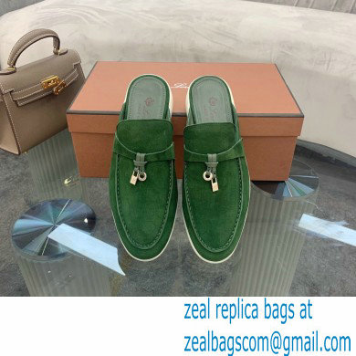 Loro Piana Suede Calfskin Babouche Charms Walk Loafers Green - Click Image to Close