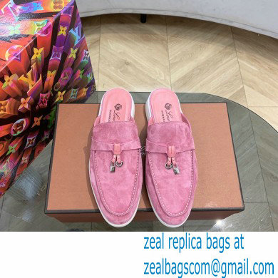 Loro Piana Suede Calfskin Babouche Charms Walk Loafers Pink - Click Image to Close