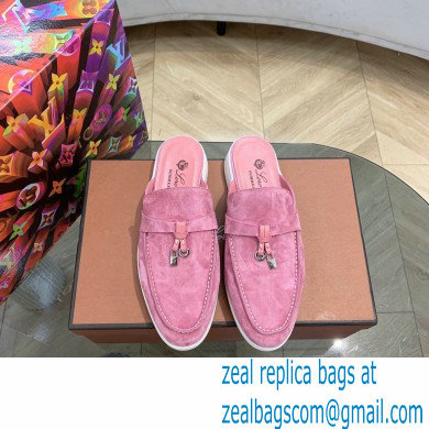 Loro Piana Suede Calfskin Babouche Charms Walk Loafers Pink