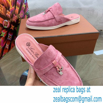 Loro Piana Suede Calfskin Babouche Charms Walk Loafers Pink - Click Image to Close