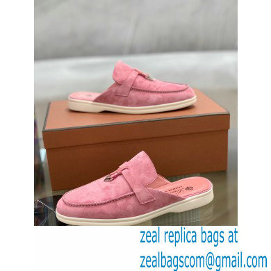 Loro Piana Suede Calfskin Babouche Charms Walk Loafers Pink