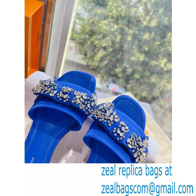 Louis Vuitton Crystal Bow Diva Flat Mules Embroidered Satin Blue 2022