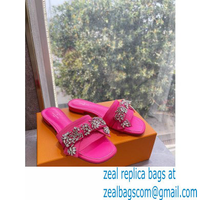 Louis Vuitton Crystal Bow Diva Flat Mules Embroidered Satin Fuchsia 2022