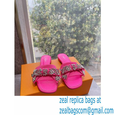 Louis Vuitton Crystal Bow Diva Flat Mules Embroidered Satin Fuchsia 2022