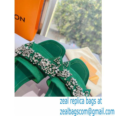 Louis Vuitton Crystal Bow Diva Flat Mules Embroidered Satin Green 2022 - Click Image to Close